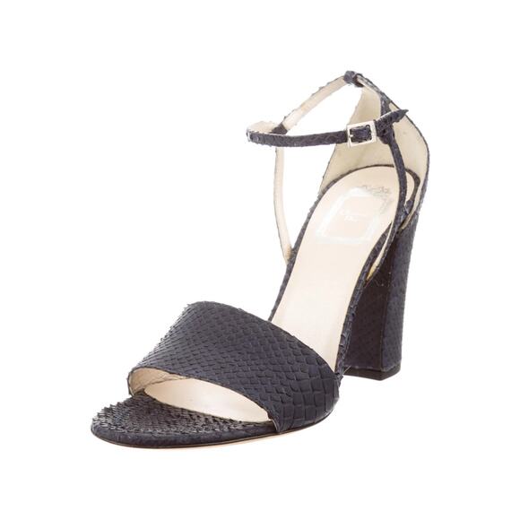 Christian Dior Snakeskin Platform Block Heel Sandals - 9 - Navy Blue - Picture 1 of 7